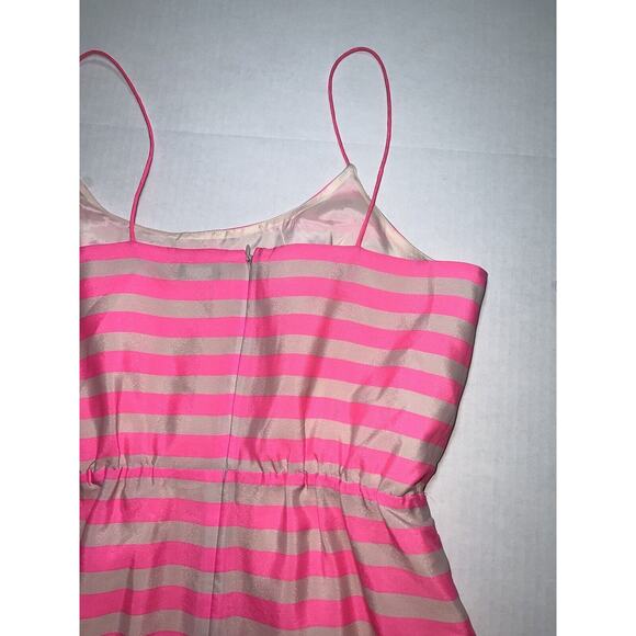 J. Crew Factory Dress Size 6 Pink Cream Striped Spaghetti Strap Elastic Waist - Picture 15 of 15